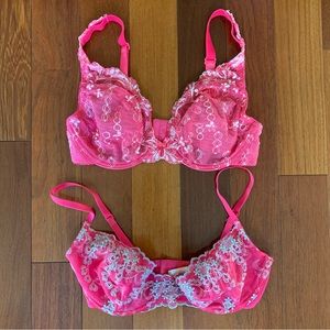 Frederick’s of Hollywood, 2 pink lace bras, size 32D